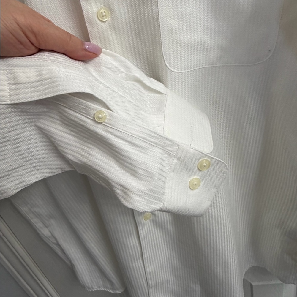 Pronto Uomo Men's White Stripe Non-Iron Dress Shirt 16 32/33 - Picture 3 of 9